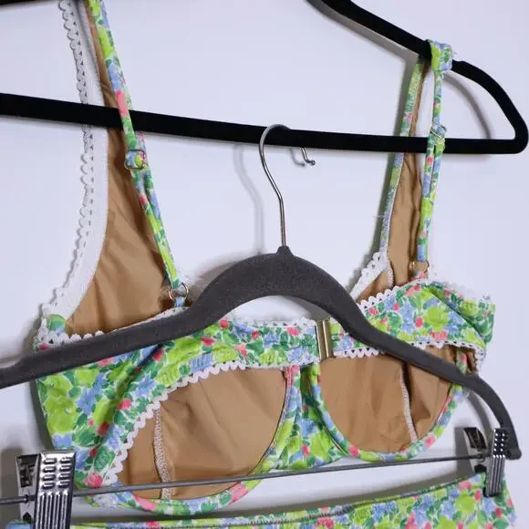 YELLOW THE LABEL Knox Lace Trim Two Piece Bikini Floral Palasides Women's L
